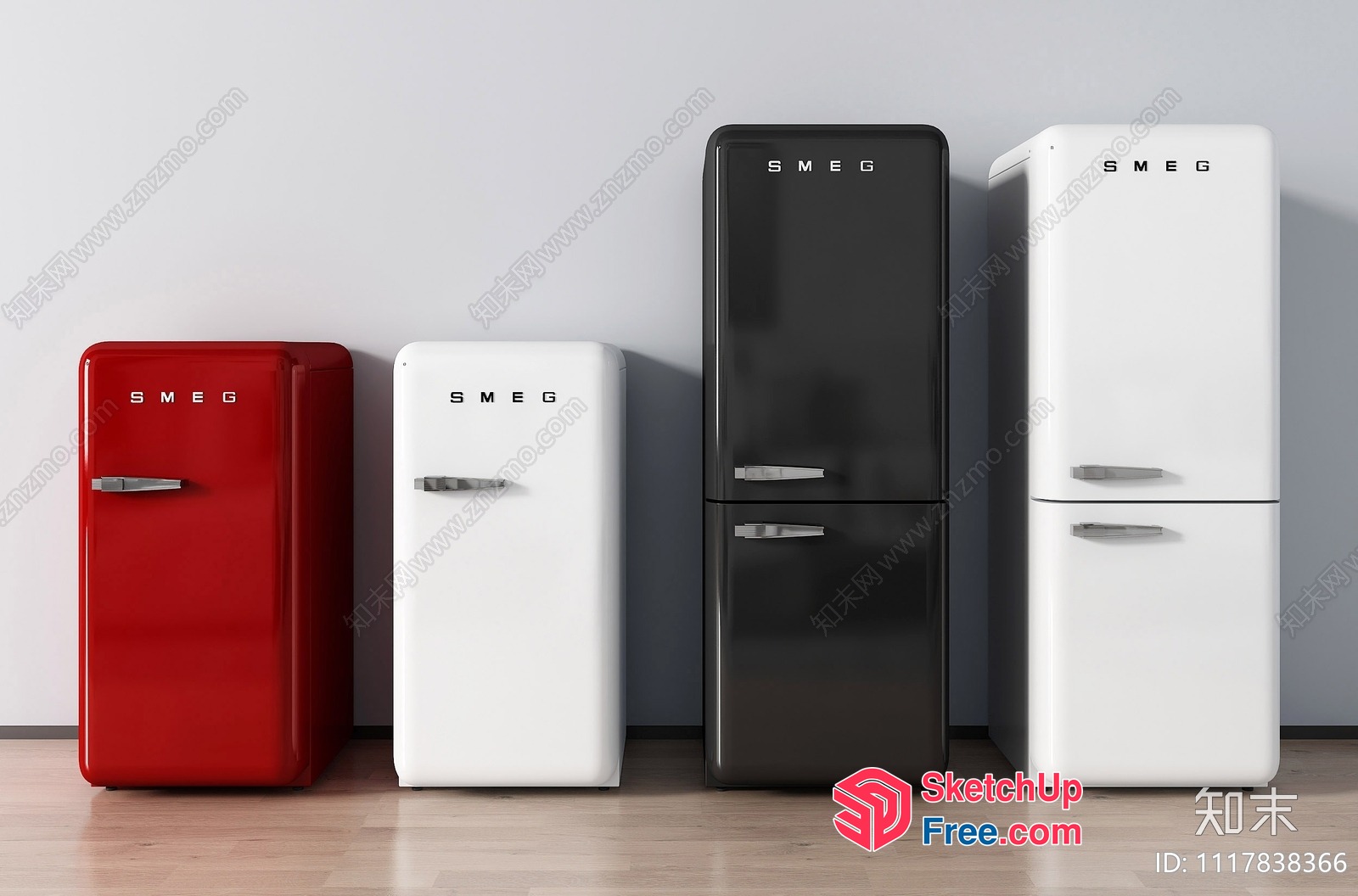 Four Smeg Refrigerators In Red, White, Black, And White 3D SketchUp File