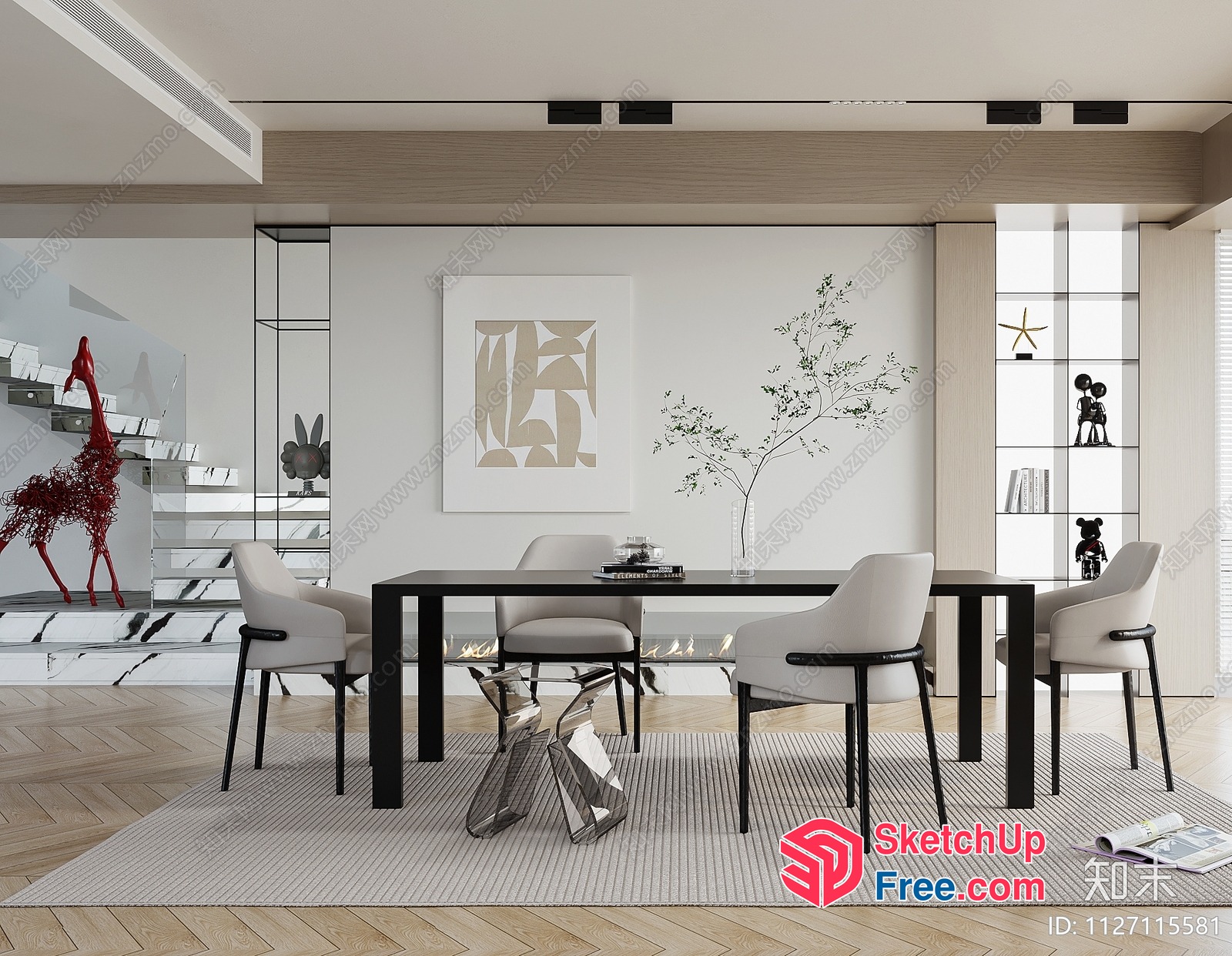 Modern Minimalist Dining Room With White Chairs 3D SketchUp File