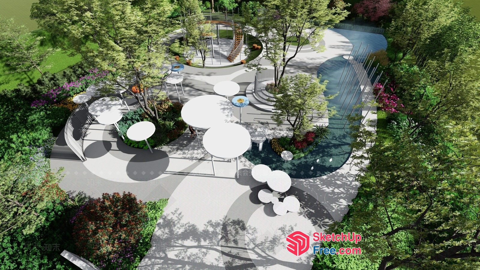 Modern Outdoor Seating Area With Water Feature 3D SketchUp File
