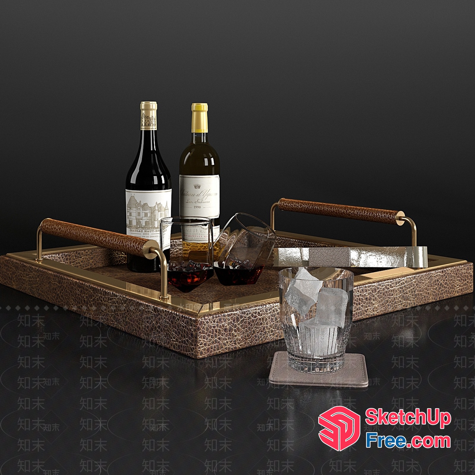 Elegant Luxury Bar Serving Tray Set 3D SketchUp File