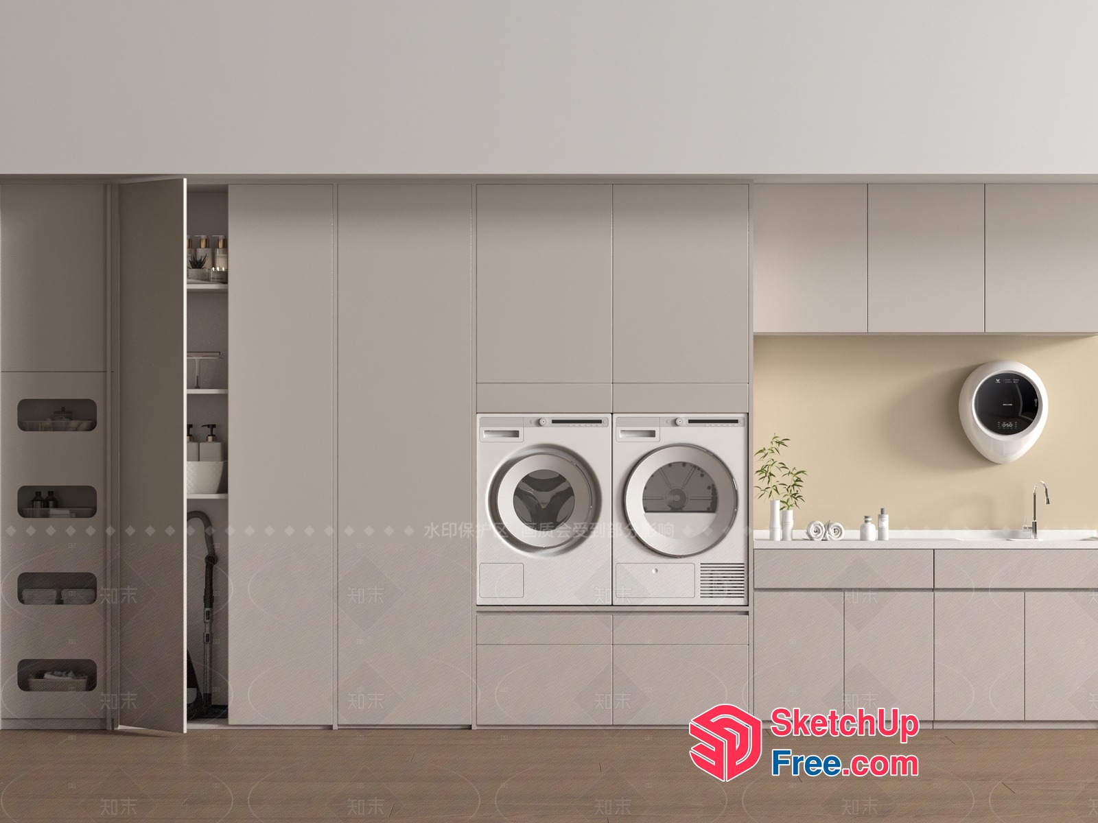 Modern Minimalist Laundry Room With Built-In Storage 3D SketchUp File
