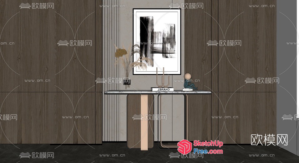 Modern Minimalist Interior With Wood Paneling And Artwork 3D SketchUp File