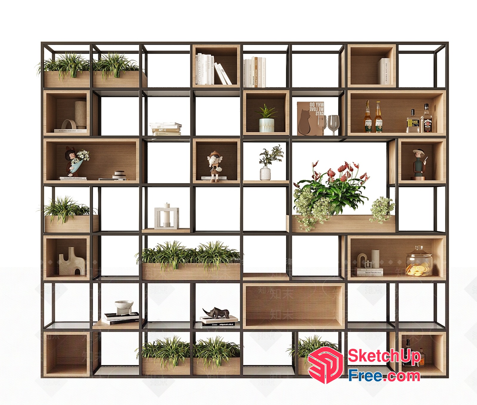 Modern Shelving Unit With Plants And Decor 3D SketchUp File