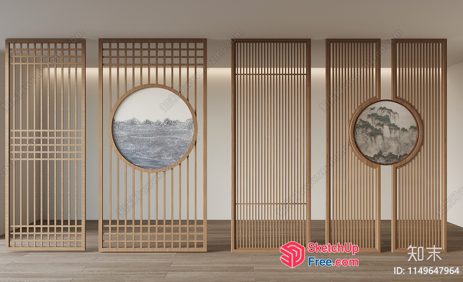 Traditional Asian-Style Partition Screen 3D SketchUp File