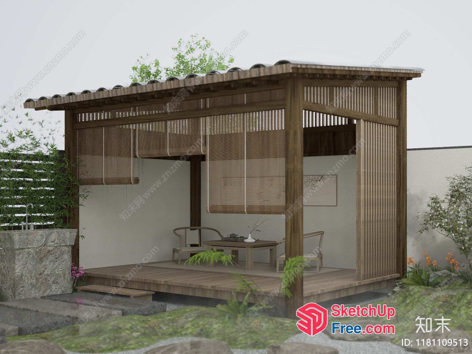Traditional Japanese Outdoor Seating Area 3D SketchUp File