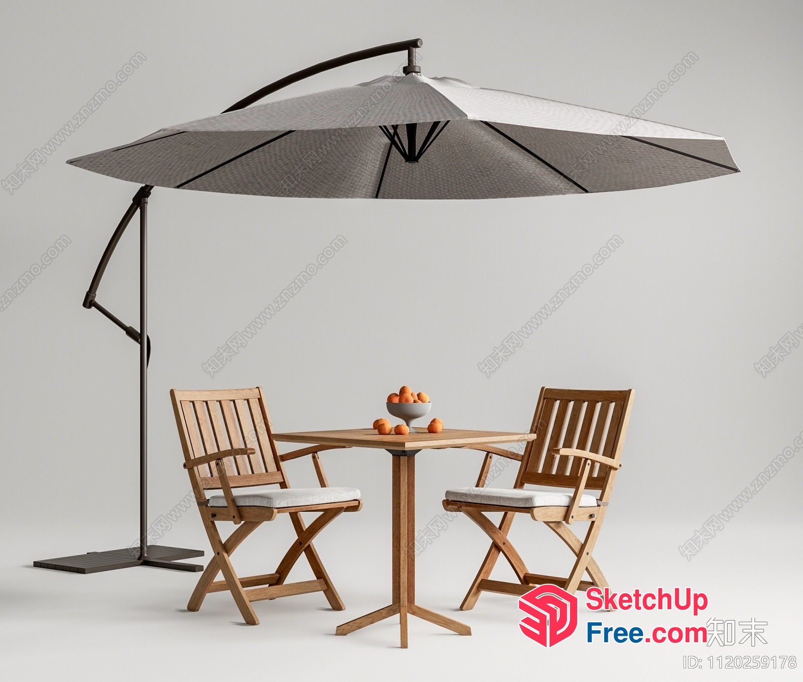 Outdoor Dining Table And Chairs Under A Large Umbrella 3D SketchUp File