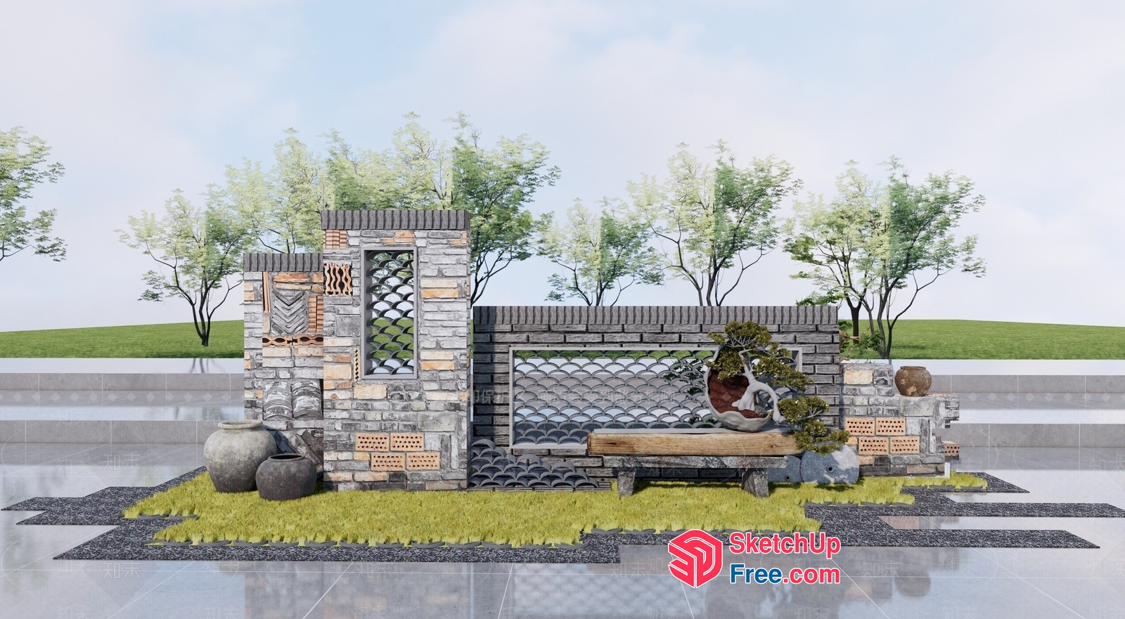 Modern Asian-Inspired Exterior Decor 3D SketchUp File