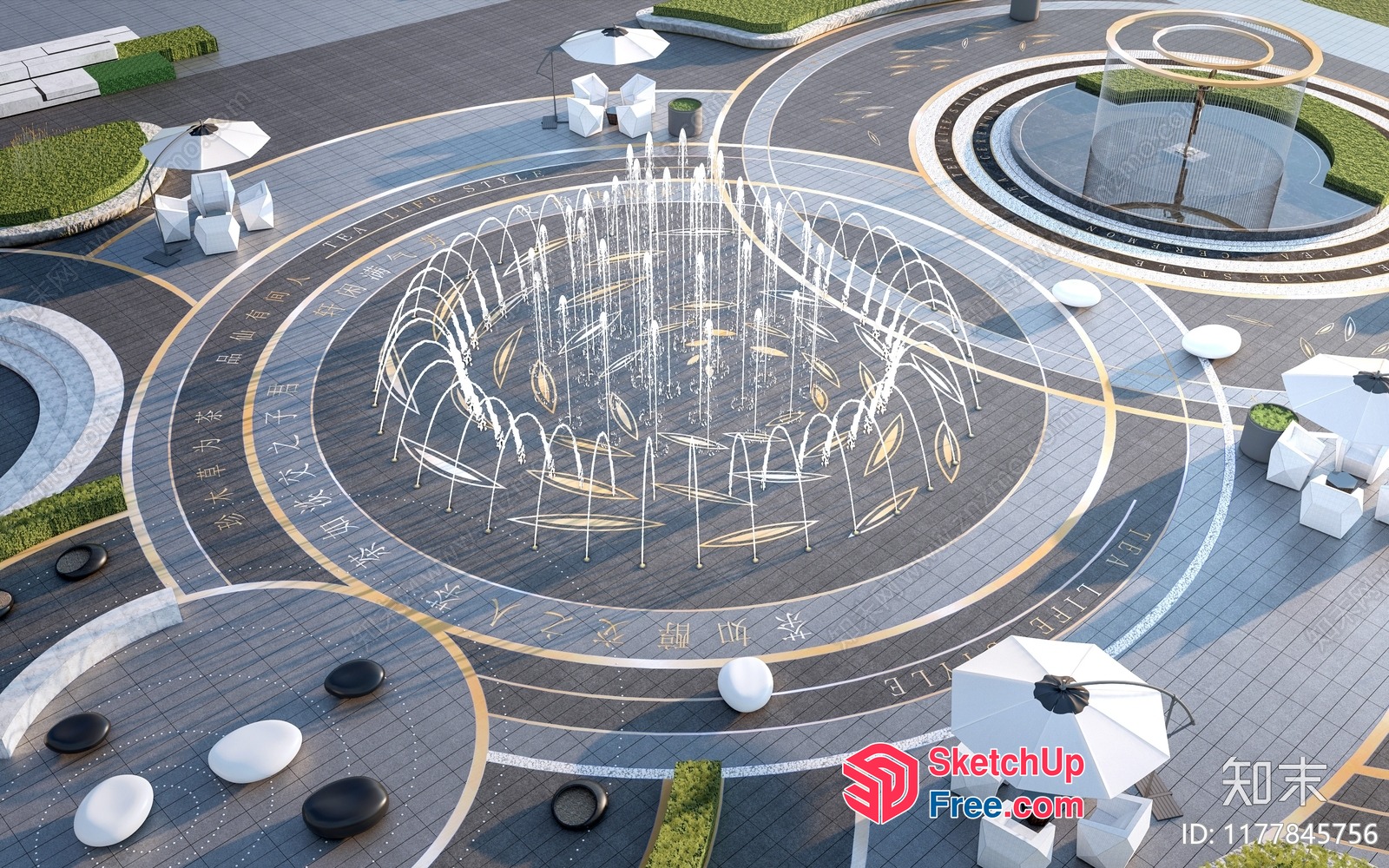 Modern Outdoor Fountain Design With Elegant Decor 3D SketchUp File