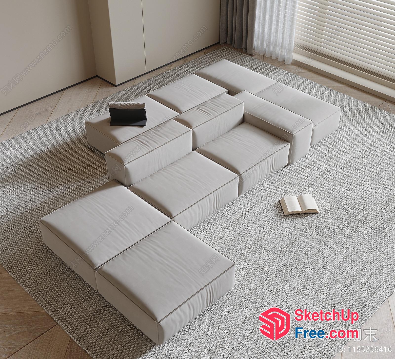 Modern Minimalist Living Room With White Furniture And Carpet 3D SketchUp File