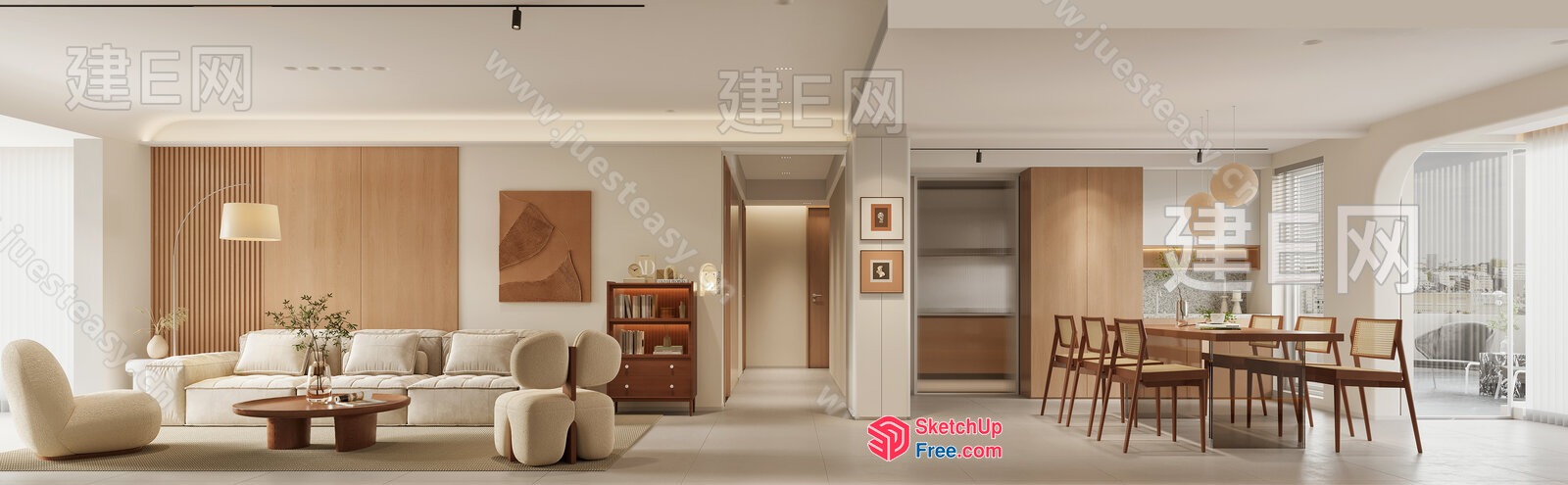 Modern Minimalist Living Room With White And Wood Accents 3D SketchUp File