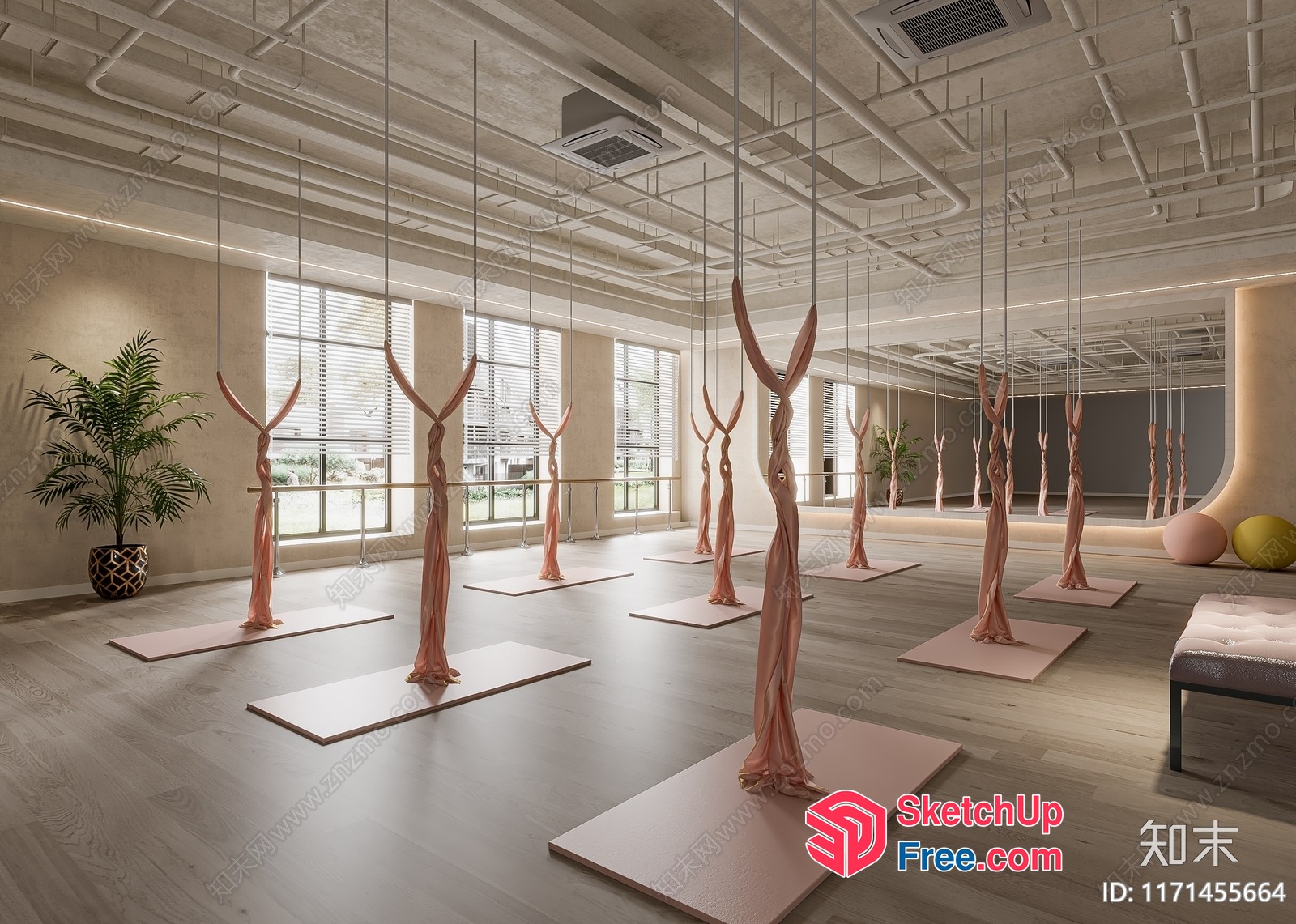 Elegant Modern Yoga Studio With Unique Decorations 3D SketchUp File