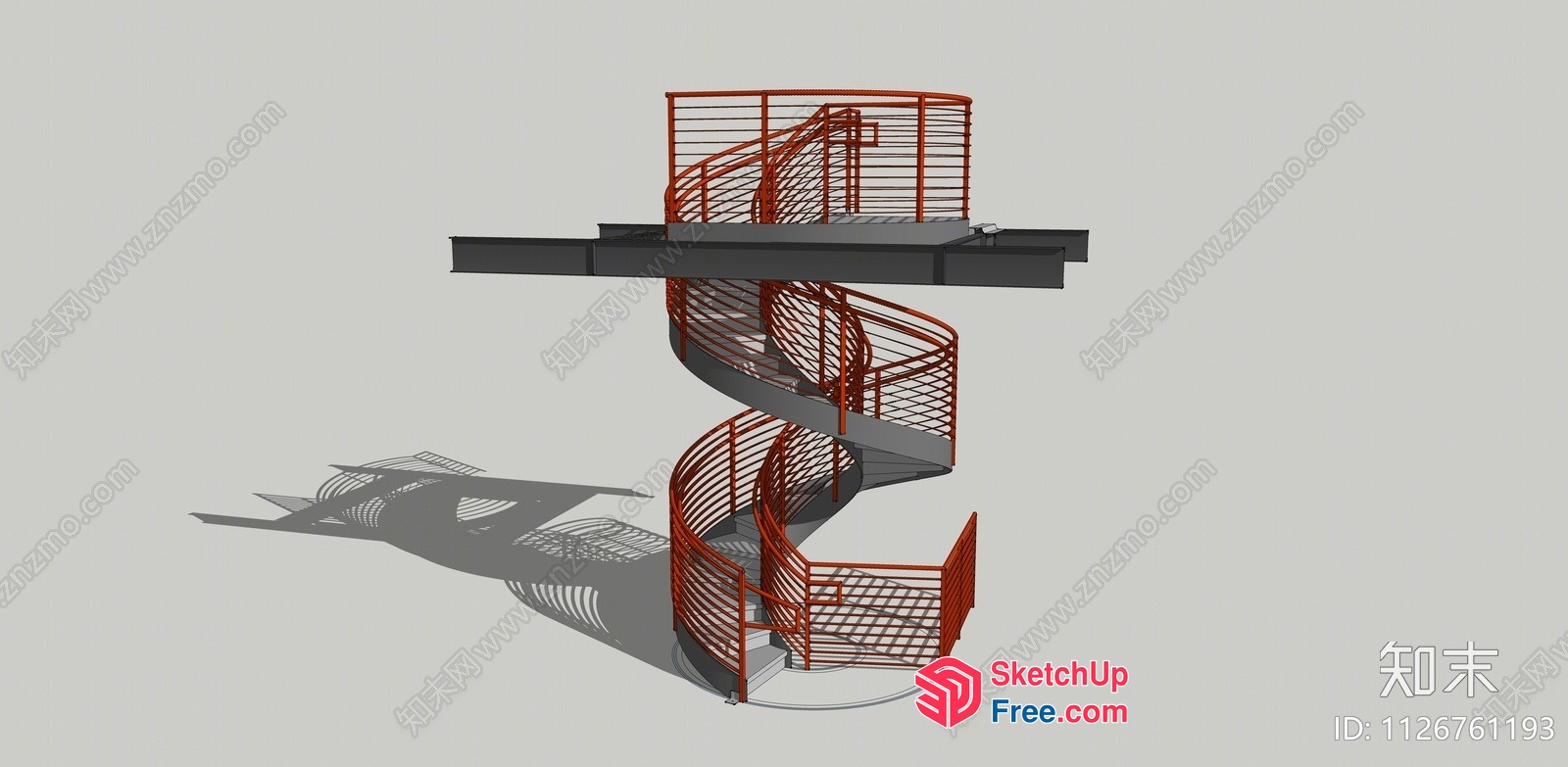 Staircase With Red Railing And Landing 3D SketchUp File