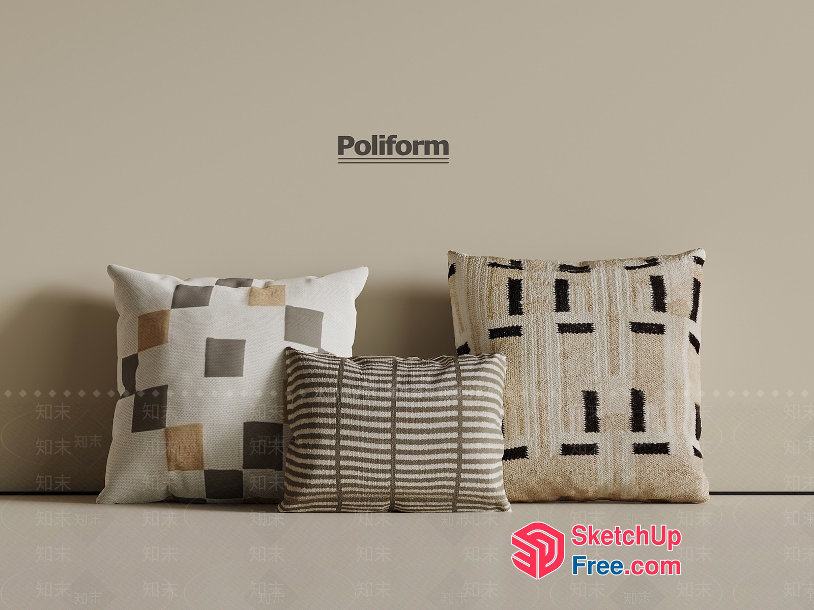 Decorative Throw Pillows In Neutral Tones 3D SketchUp File