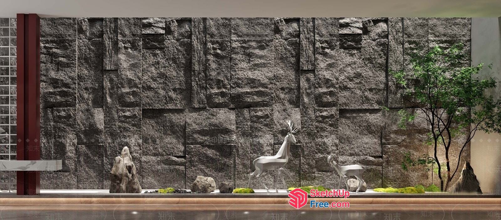 Decorative Stone Wall With Animal Sculptures 3D SketchUp File