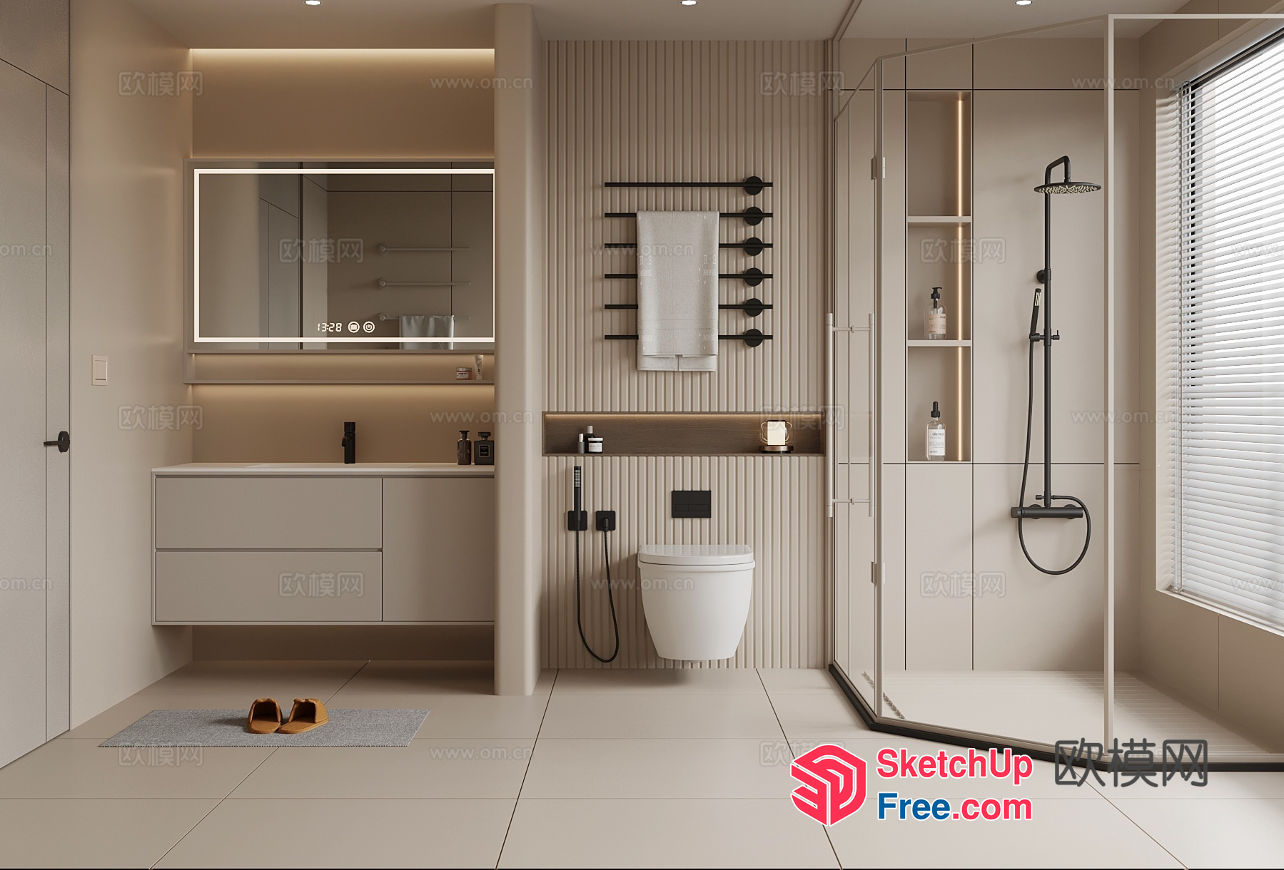 Modern Bathroom With Neutral Tones 3D SketchUp File