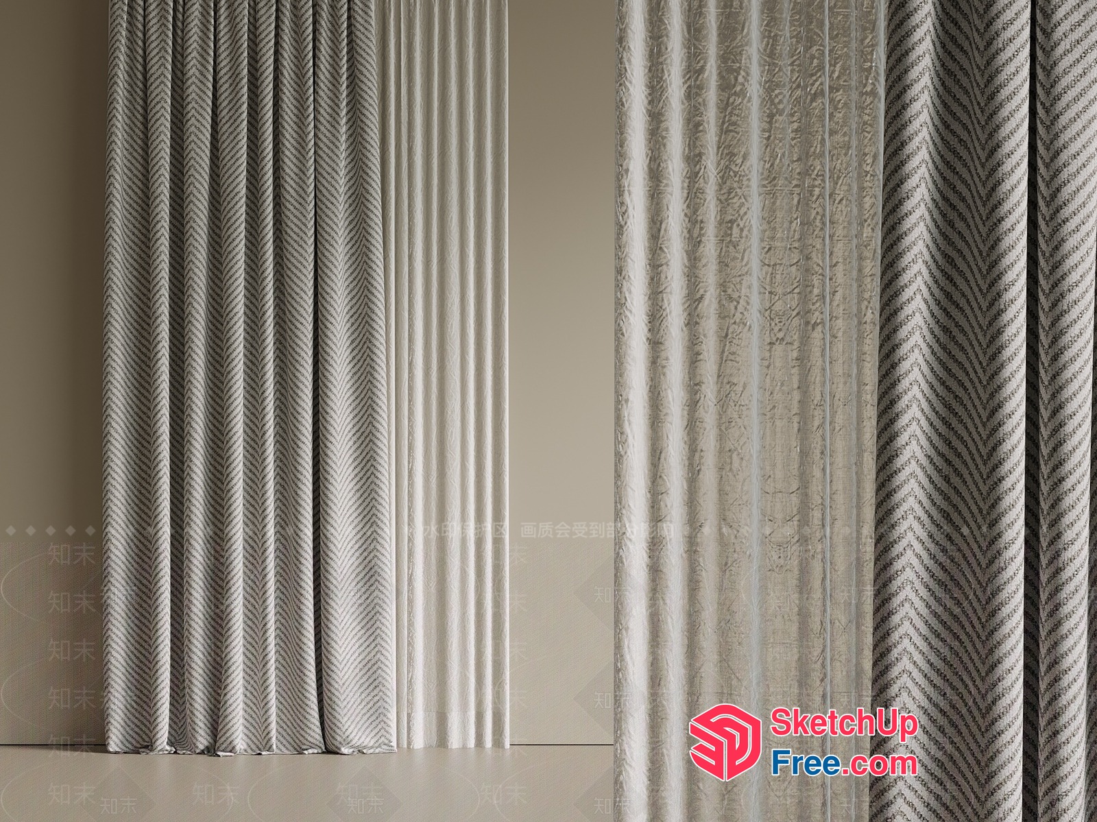 Elegant White And Grey Curtain Design 3D SketchUp File