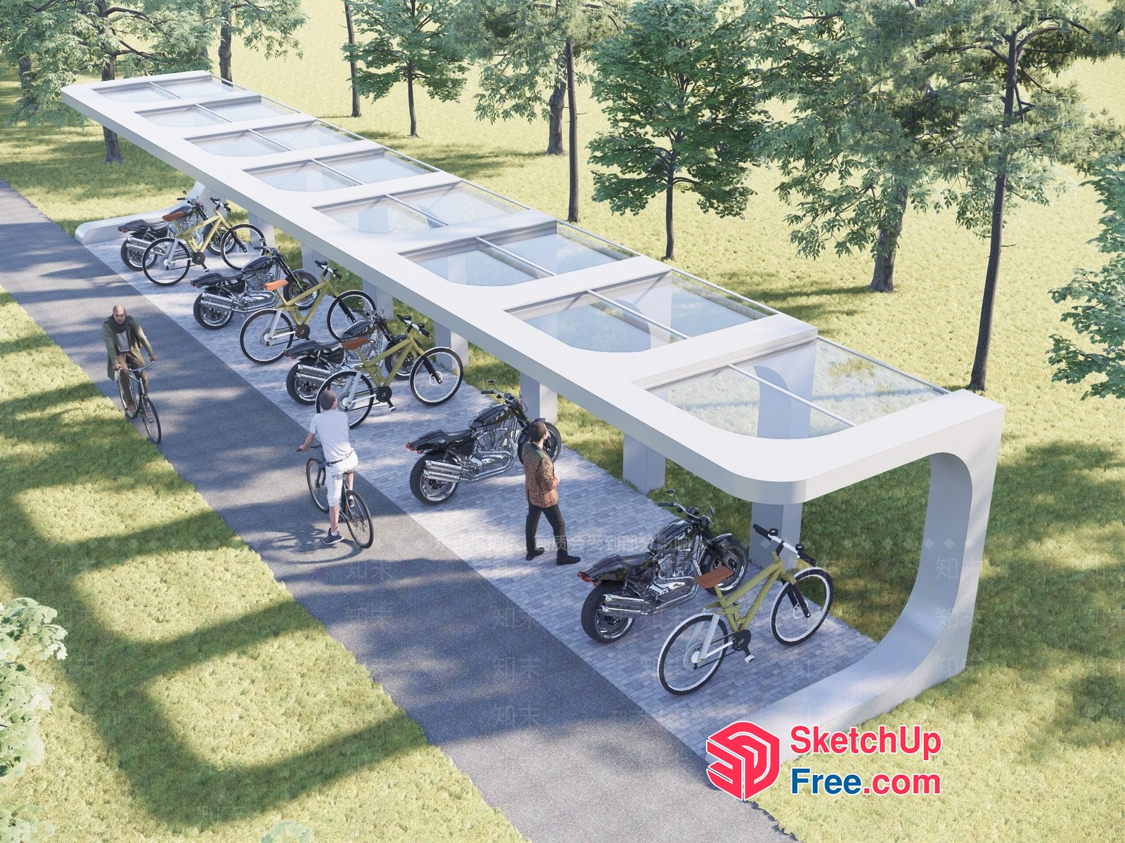 Bike Parking Station With Glass Roof 3D SketchUp File