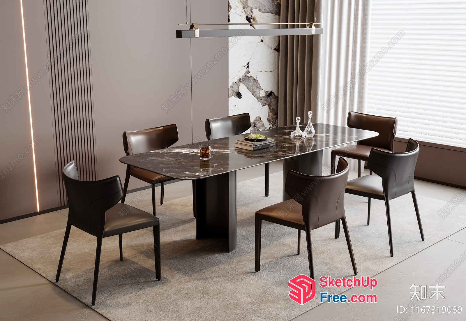 Elegant Dining Room With Modern Table And Chairs 3D SketchUp File