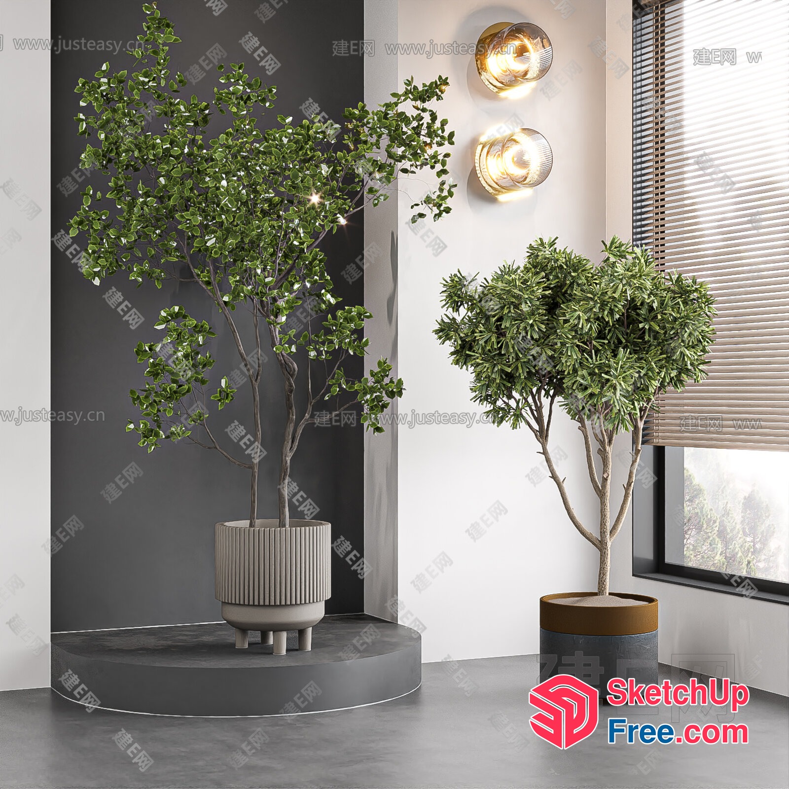 Two Potted Plants In A Modern Interior 3D SketchUp File