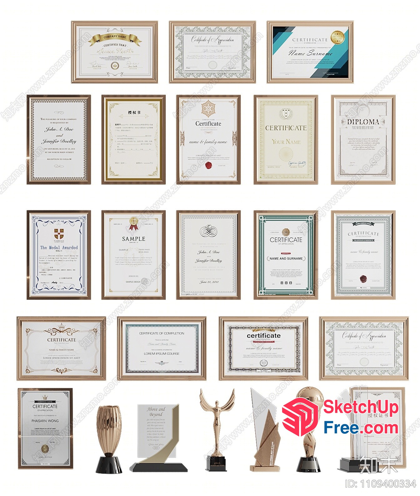Awards And Certificates Displayed In A Variety Of Frames 3D SketchUp File