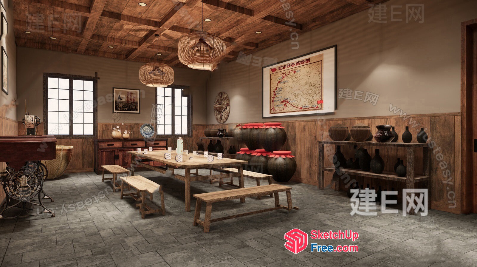Rustic Dining Room With Traditional Asian Decor 3D SketchUp File