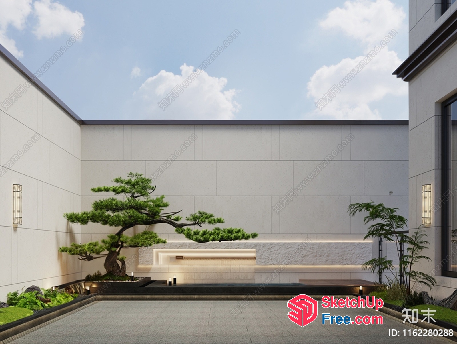 Modern Minimalist Japanese-Inspired Courtyard 3D SketchUp File