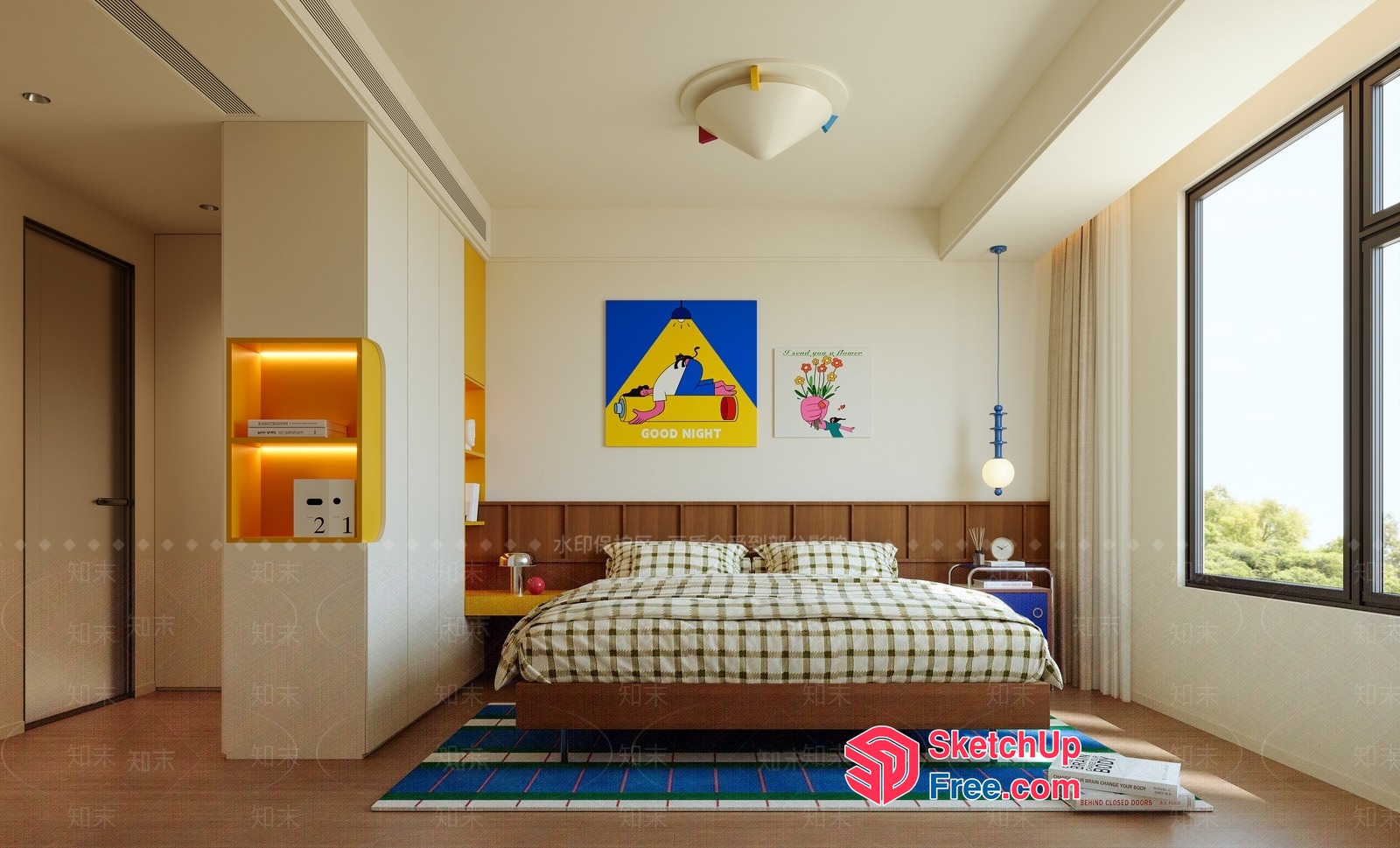 Vibrant And Cozy Modern Bedroom 3D SketchUp File