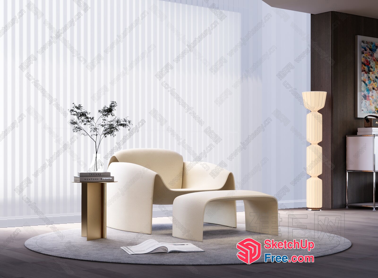 Minimalist Modern Creamy Style Living Room 3D SketchUp File