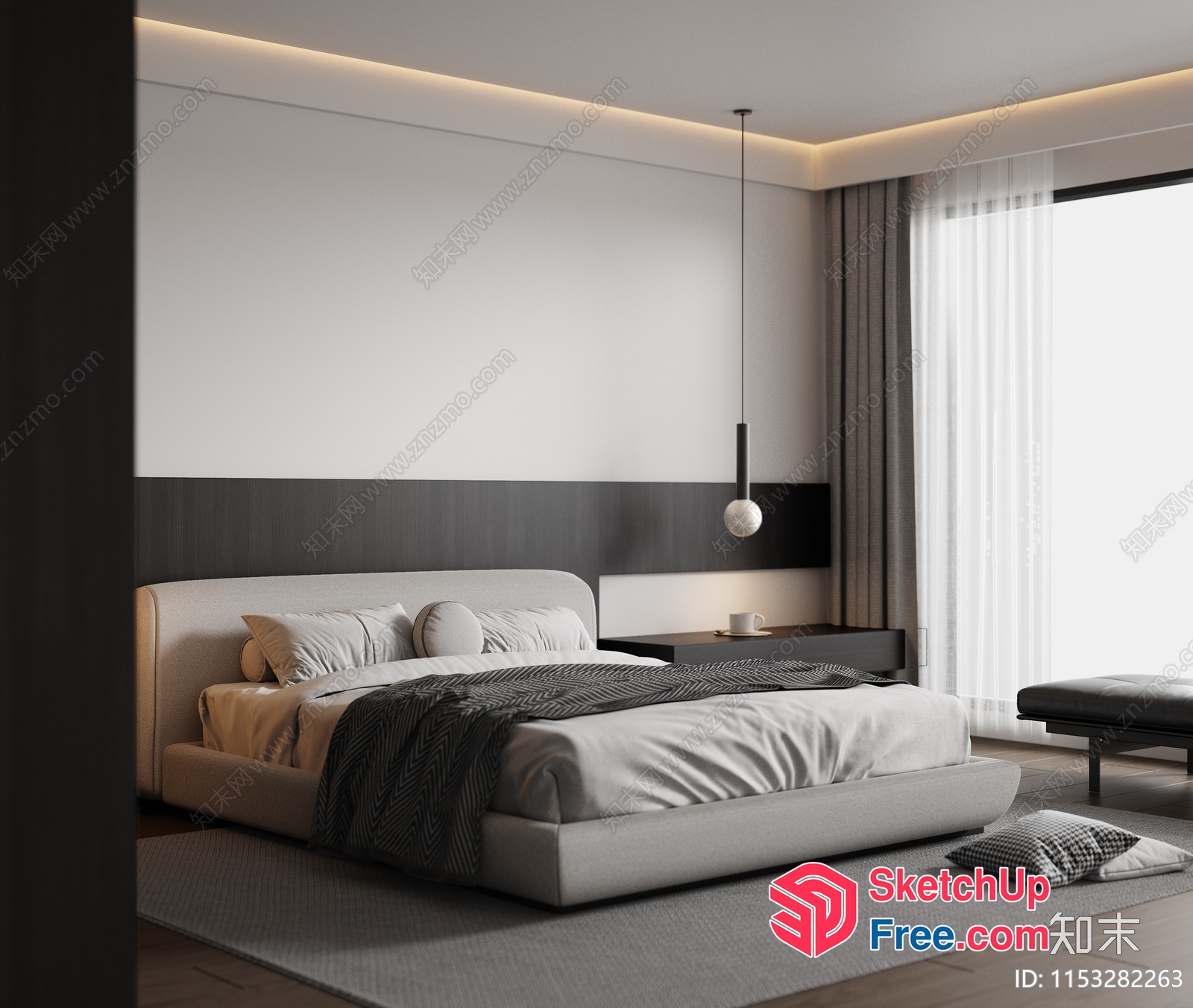 Modern Minimalist Bedroom With Neutral Color Palette 3D SketchUp File