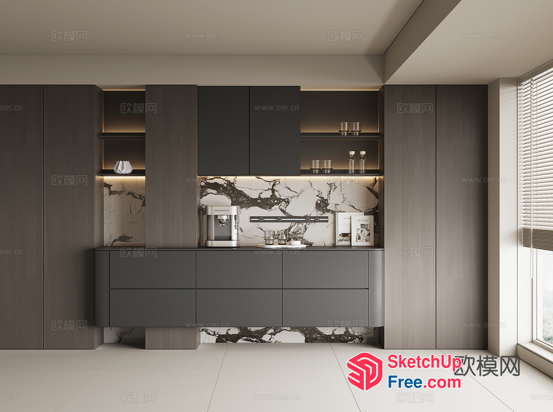 Modern Kitchen With Marble And Wood Accents 3D SketchUp File