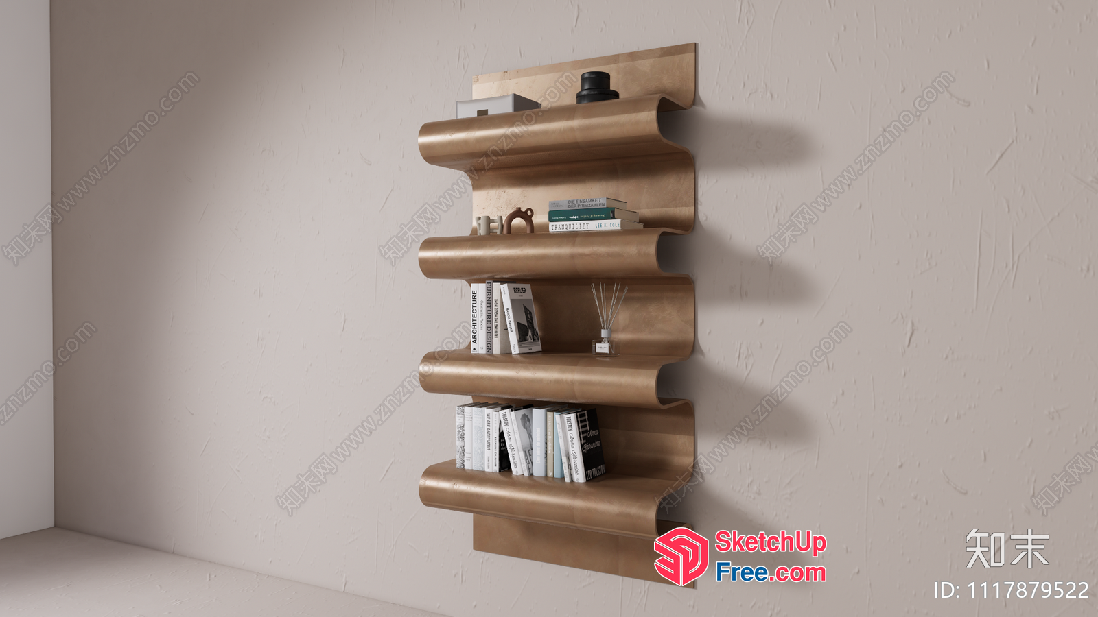 Modern Minimalist Bookcase With Natural Wood 3D SketchUp File
