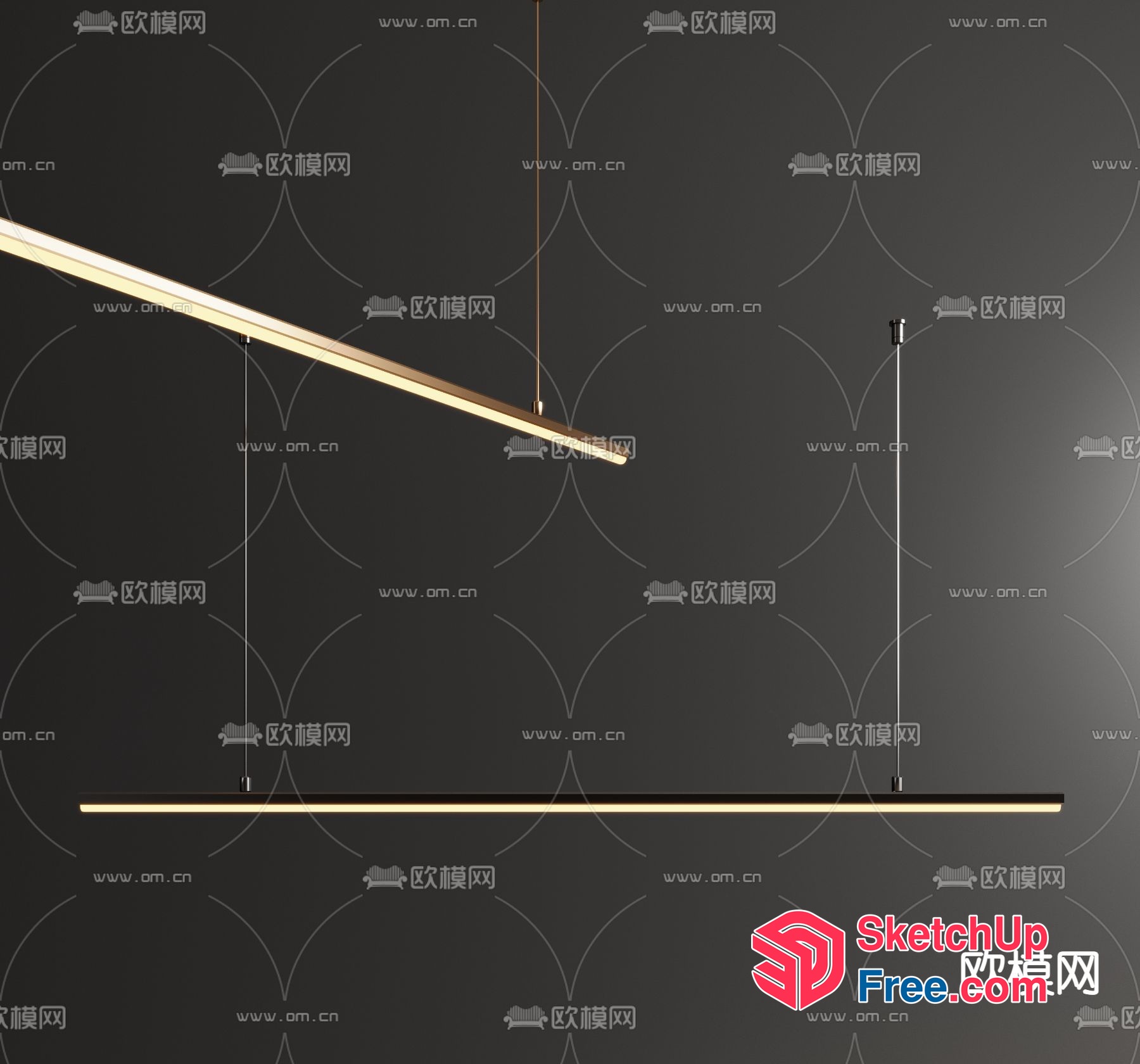 Long Light Fixtures On Dark Gray Background 3D SketchUp File