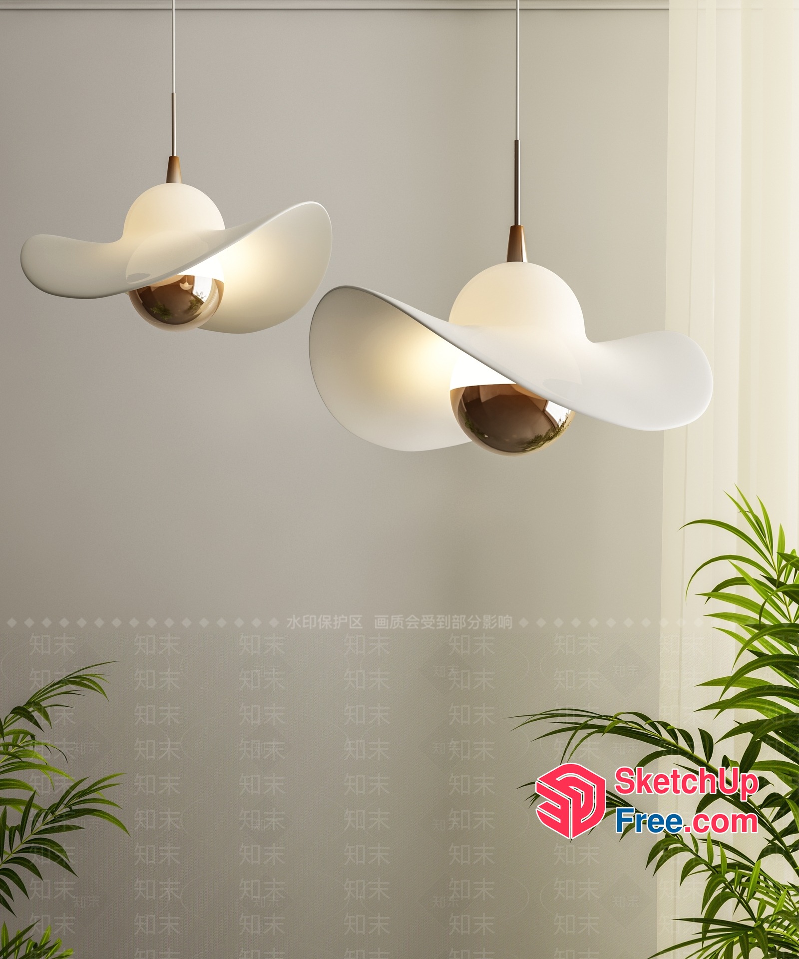 Elegant And Modern White And Gold Hanging Lights 3D SketchUp File