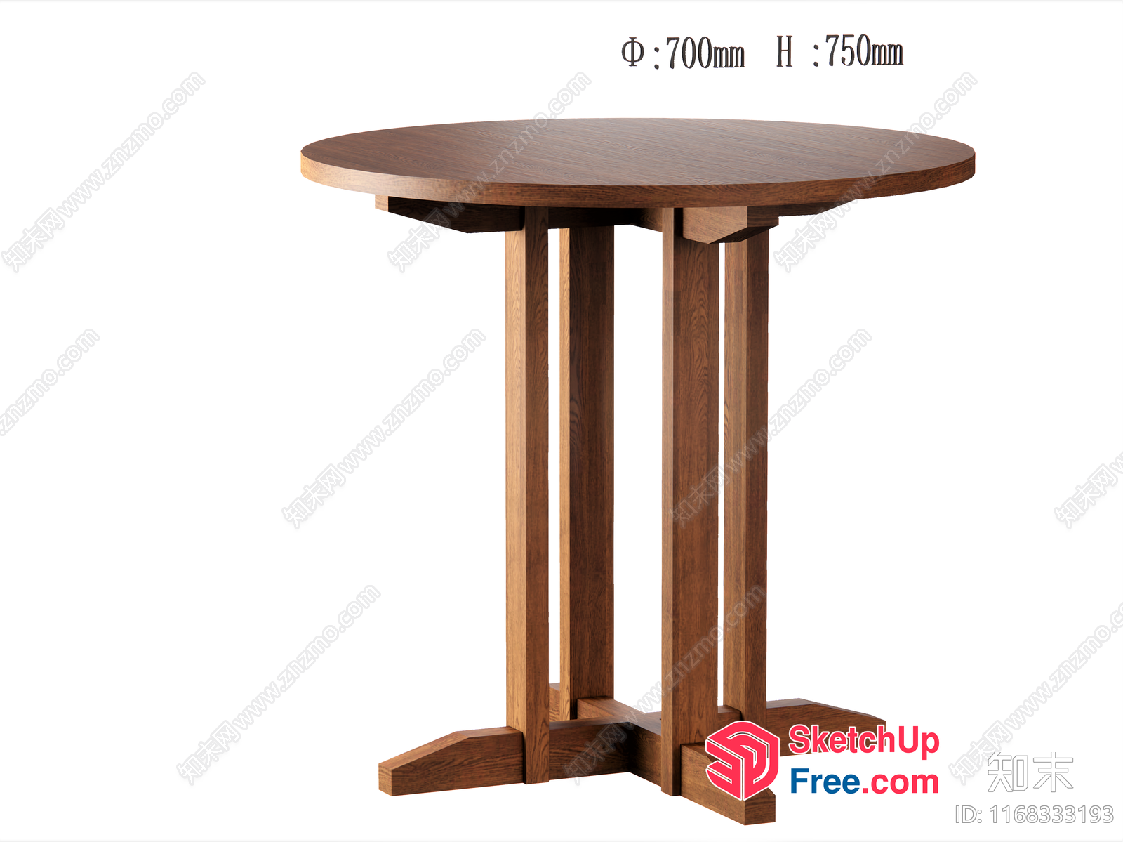 Round Wooden Table With Pillar Legs 3D SketchUp File