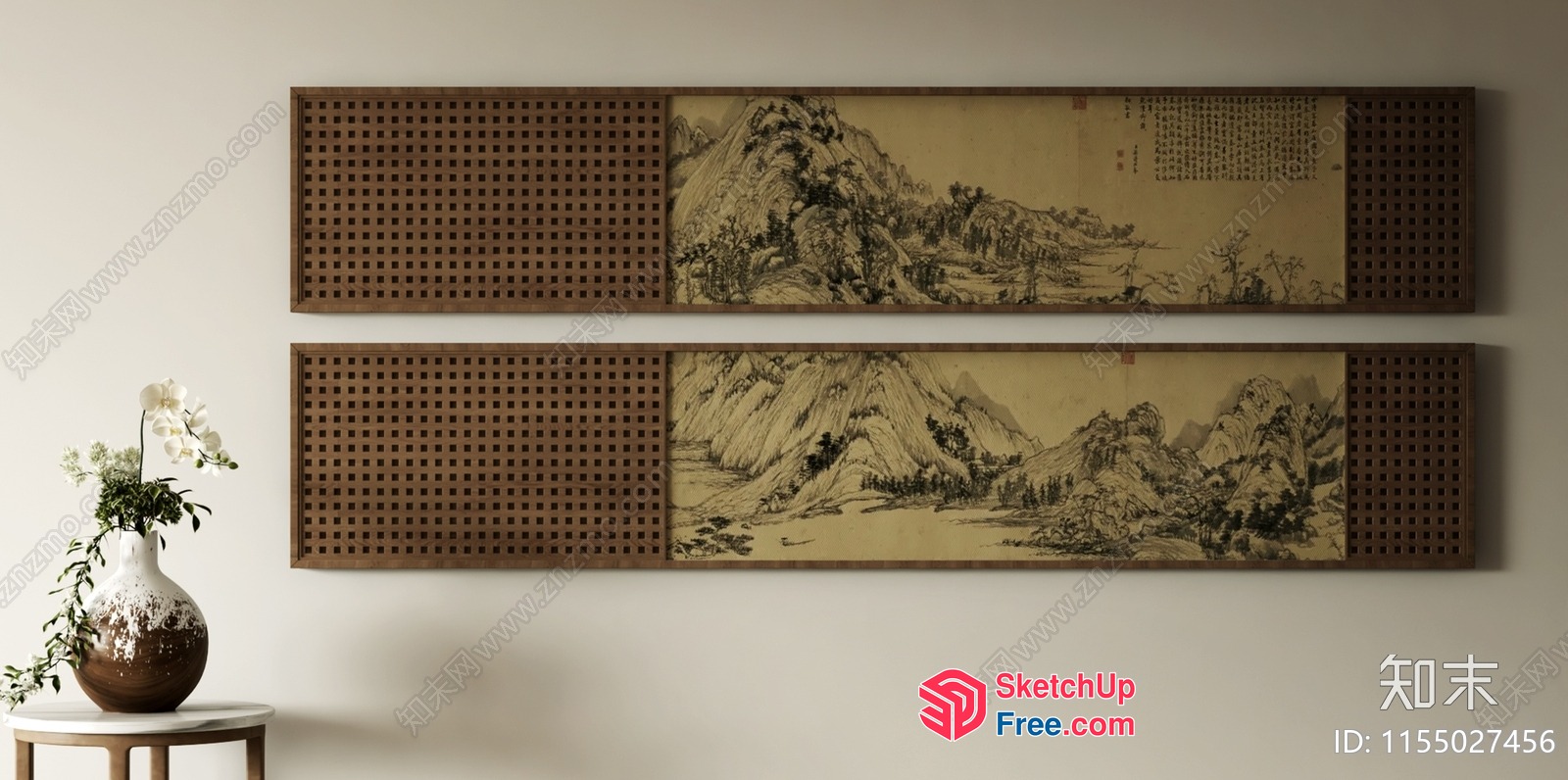 Chinese-Inspired Landscape Artwork With Minimalist Frame 3D SketchUp File