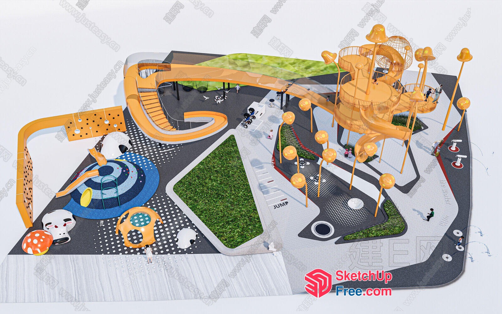 Vibrant Outdoor Playground With Colorful Play Structures And Slides 3D SketchUp File