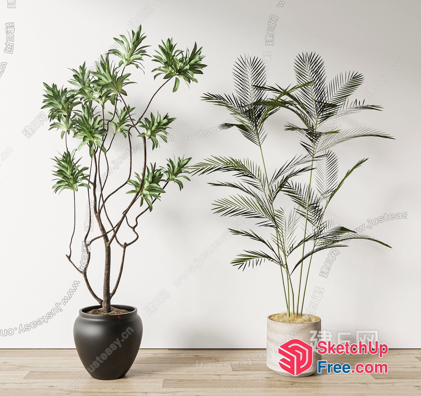 Two Potted Plants In Modern Interior 3D SketchUp File