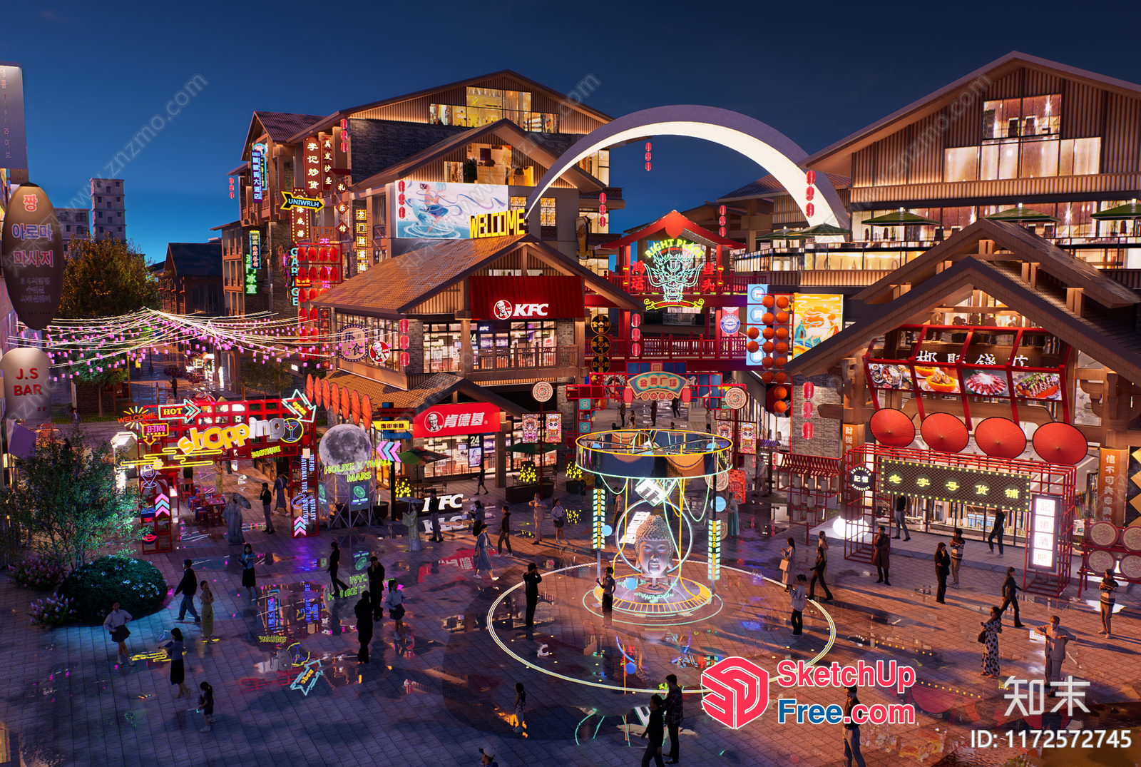 Vibrant Night Market Scene 3D SketchUp File