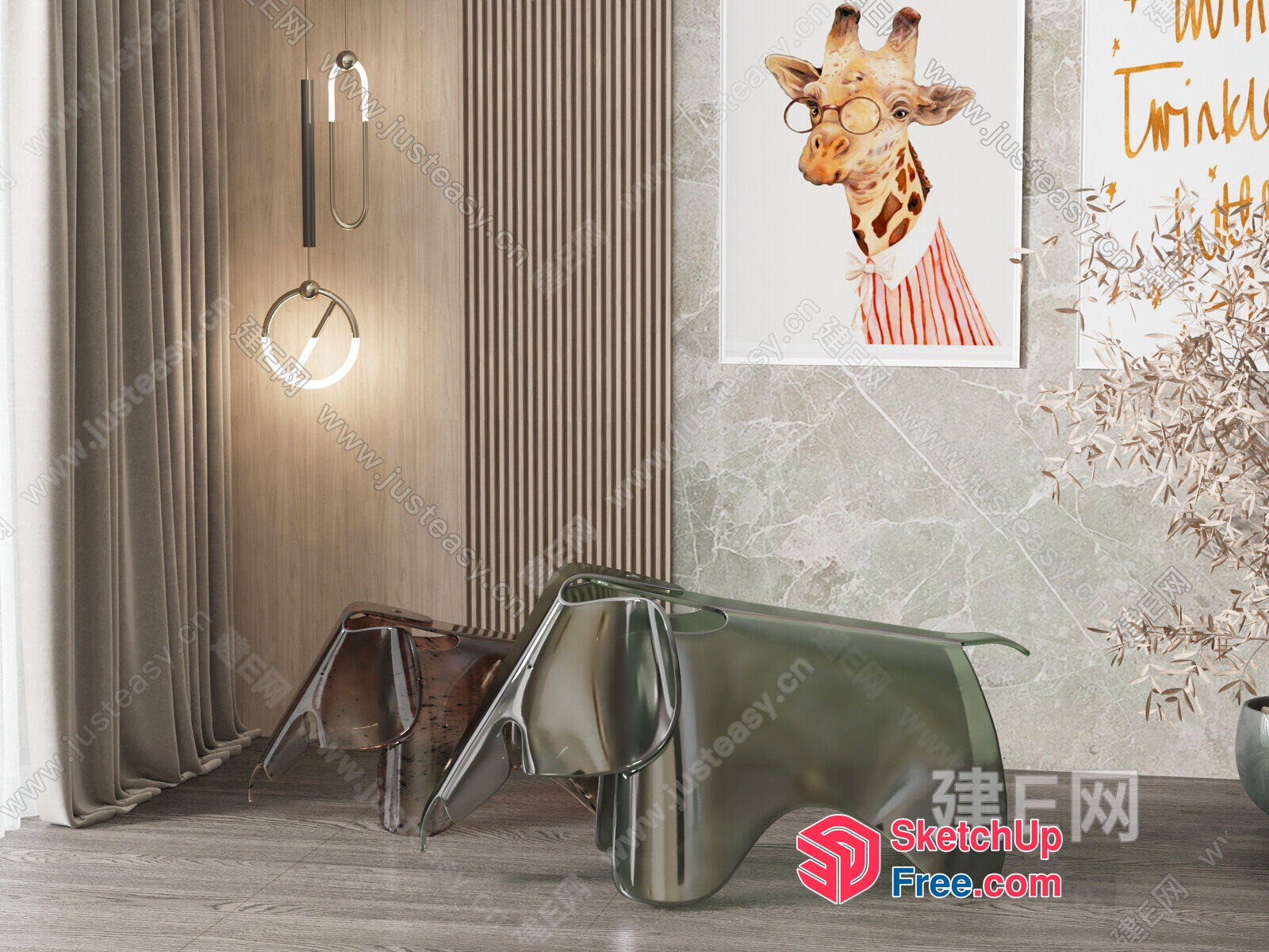 Modern Interior With Animal And Food Truck Elements 3D SketchUp File