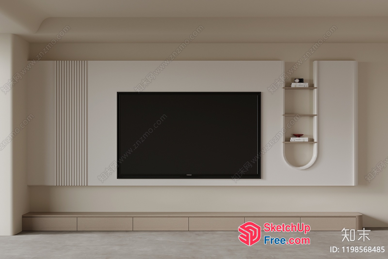 Modern Minimalist Tv Wall With Built-In Shelves 3D SketchUp File