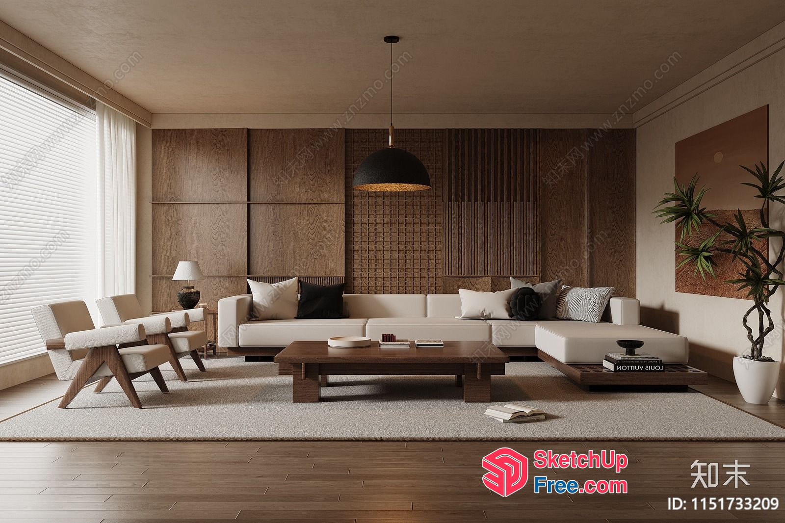 Modern Japanese-Inspired Living Room With Minimalist Decor 3D SketchUp File