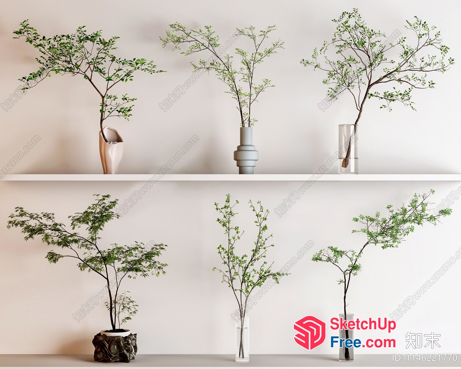 Simple Elegant Potted Plants On A Shelf 3D SketchUp File