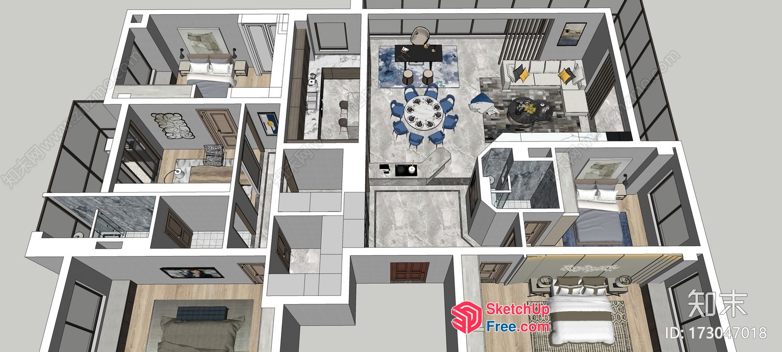 Modern 3D Rendering Of A Spacious Apartment Plan 3D SketchUp File