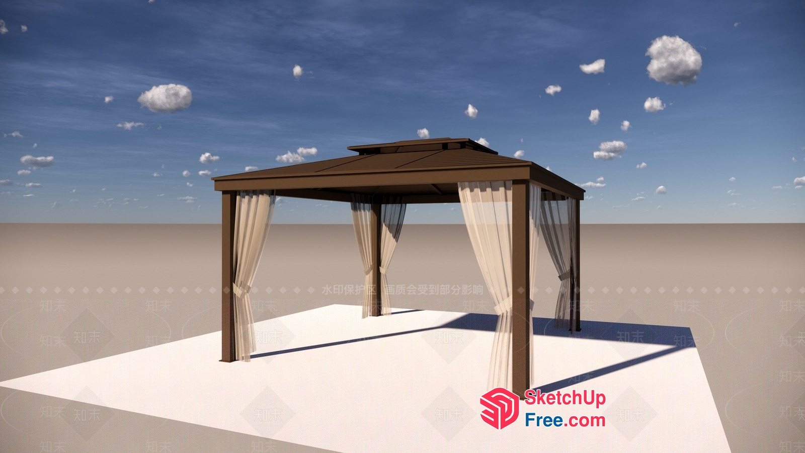 Outdoor Gazebo With Curtains And Roof 3D SketchUp File