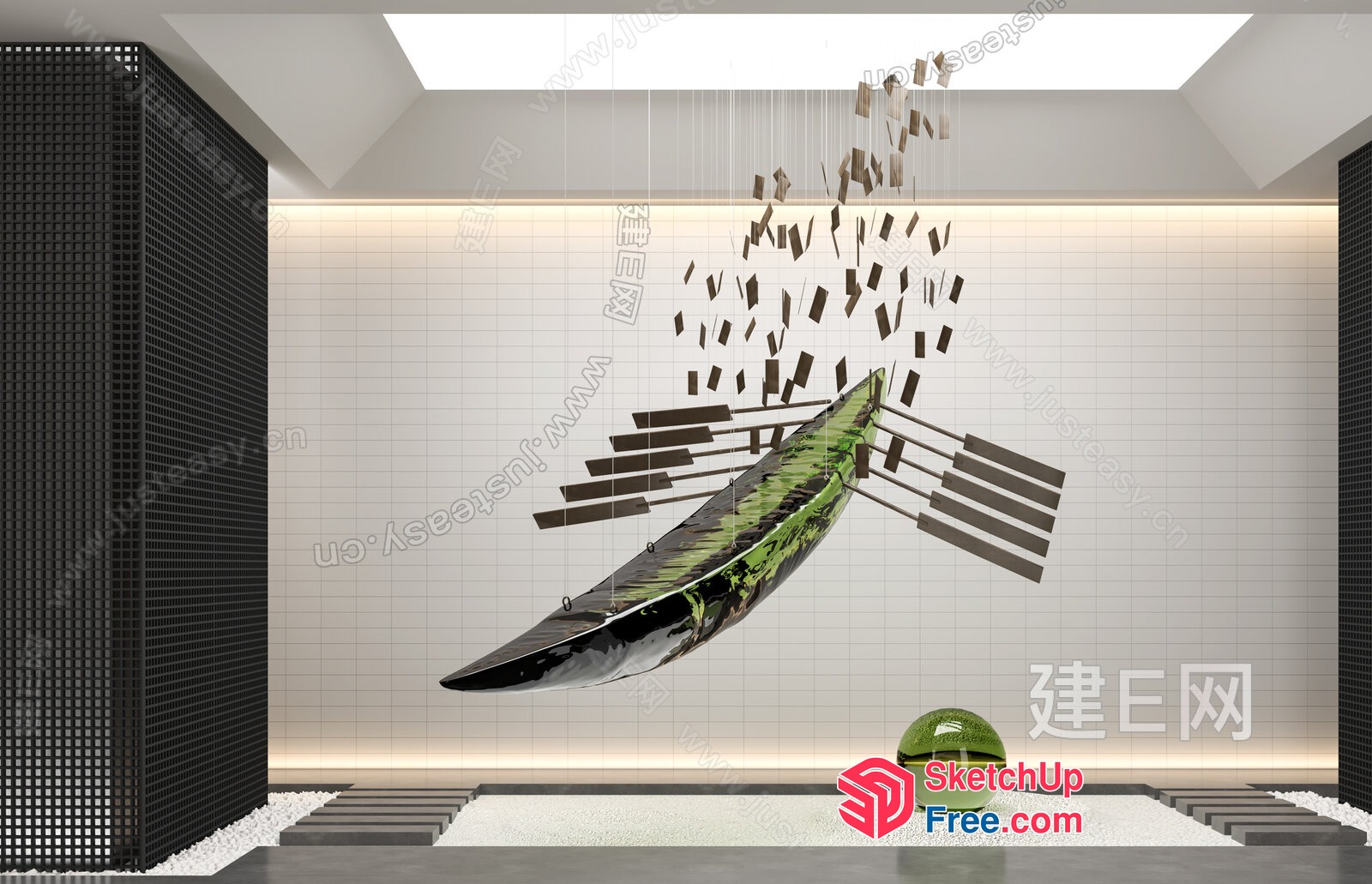 Elegant Modern Japanese Style Glass Brick Staircase 3D SketchUp File