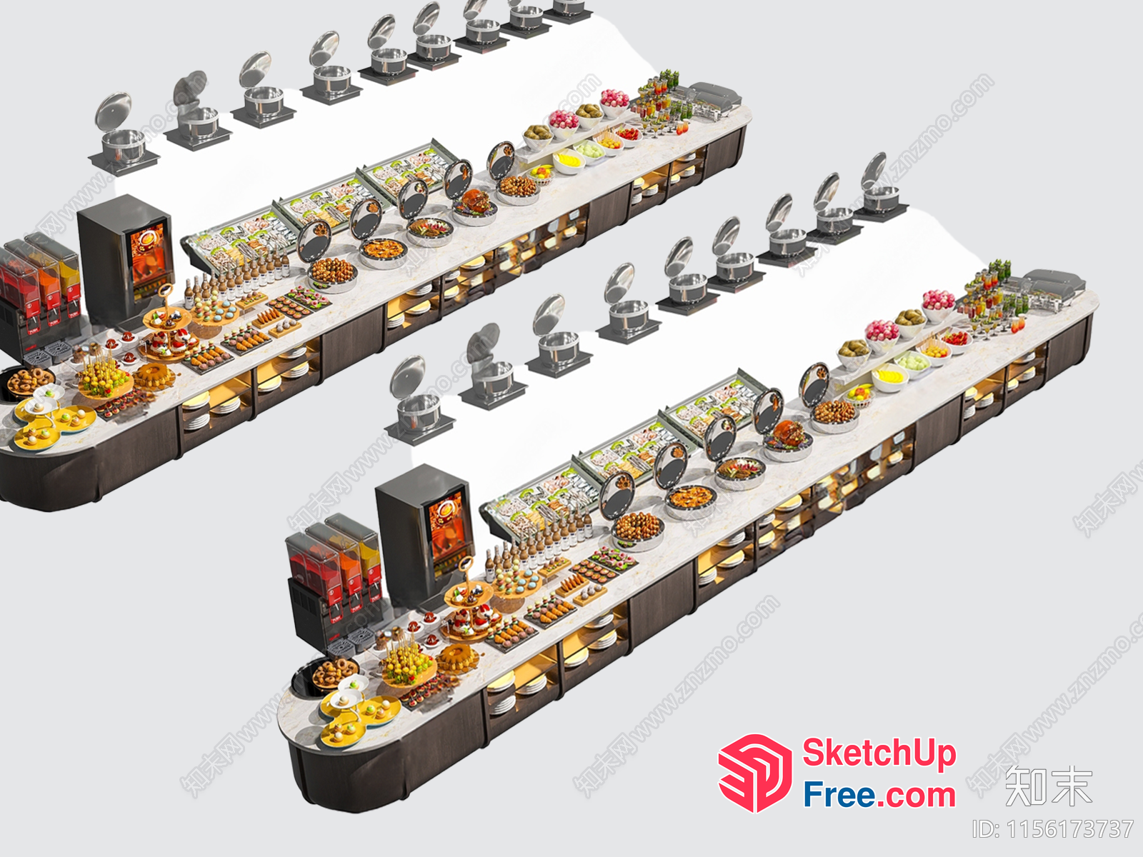 Long Buffet Table With Varied Food Selections 3D SketchUp File