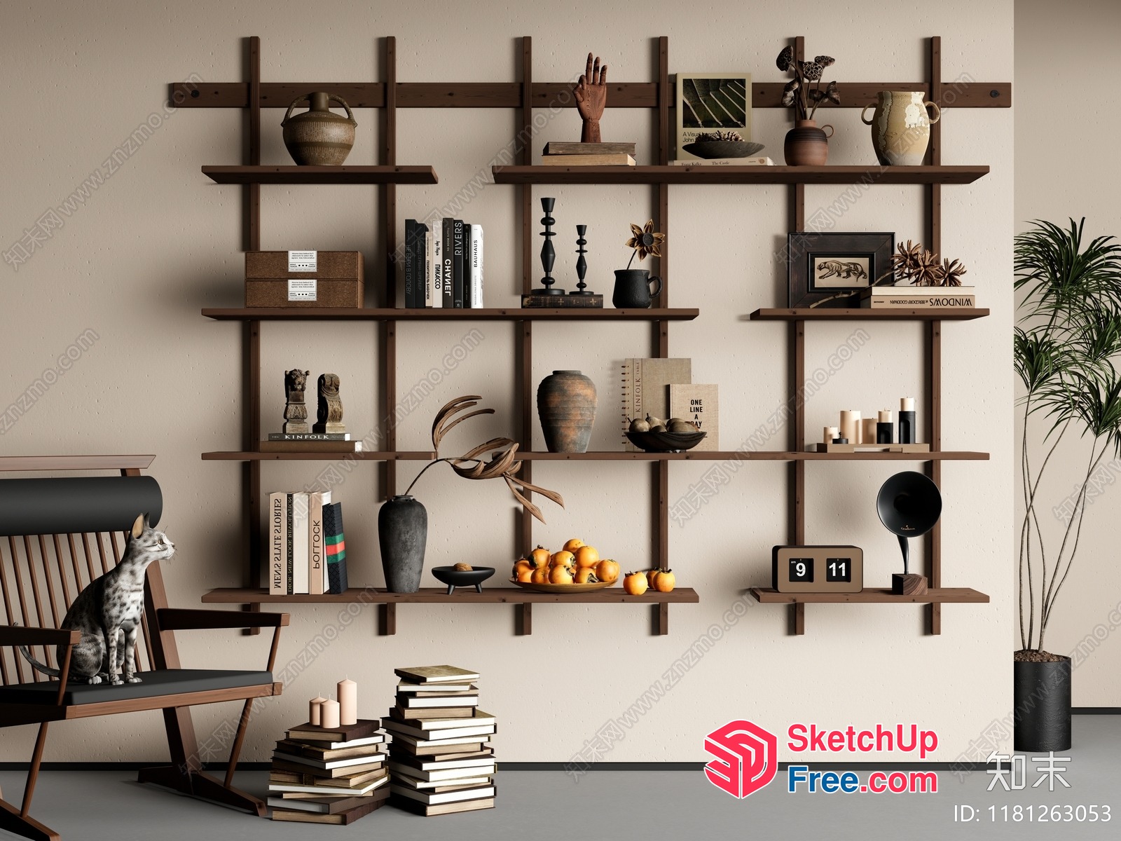 Minimalist Living Room Decor With Bookcase And Shelf 3D SketchUp File