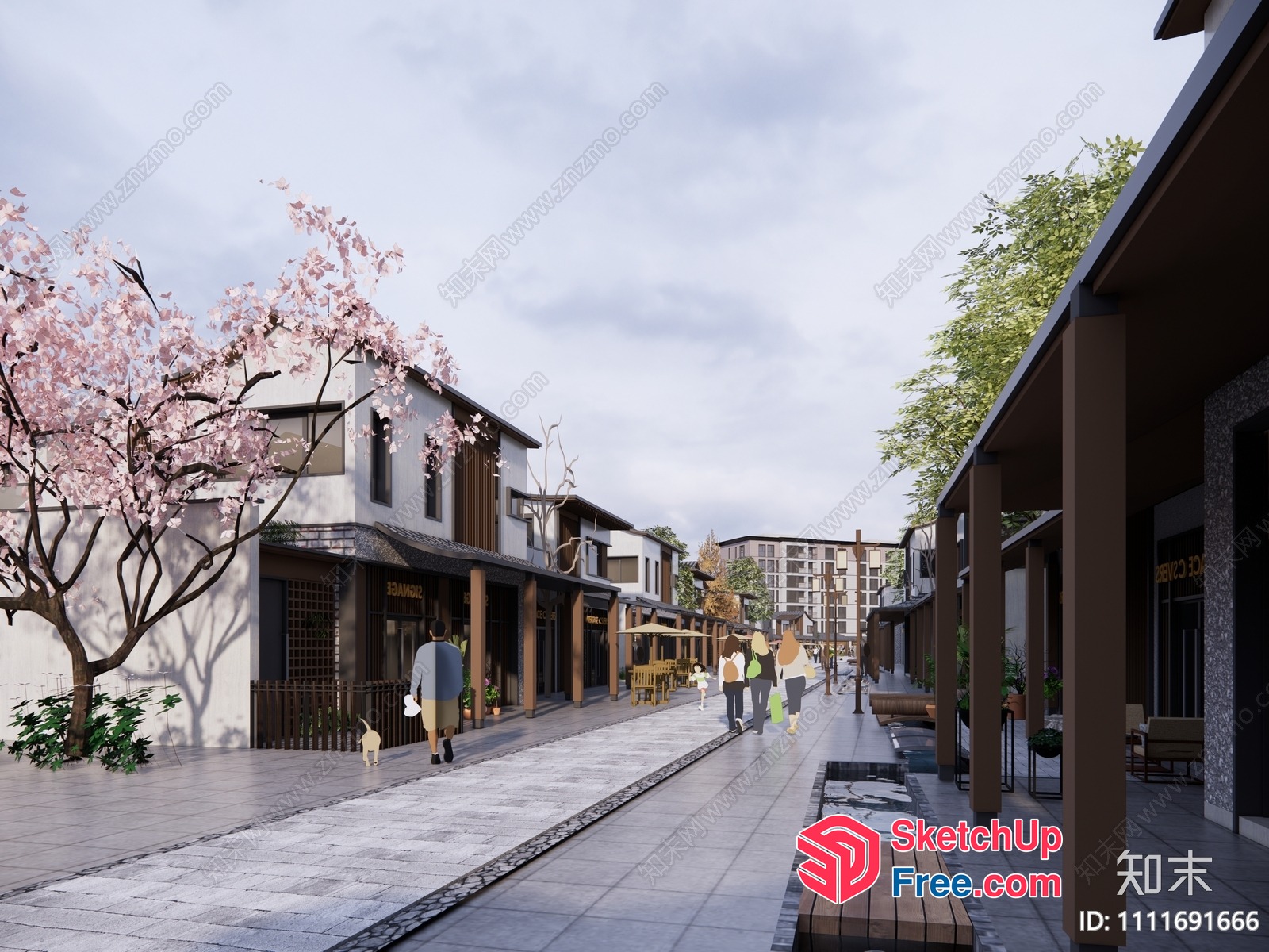 Commercial Street With A Mix Of Modern And Traditional Architecture 3D SketchUp File