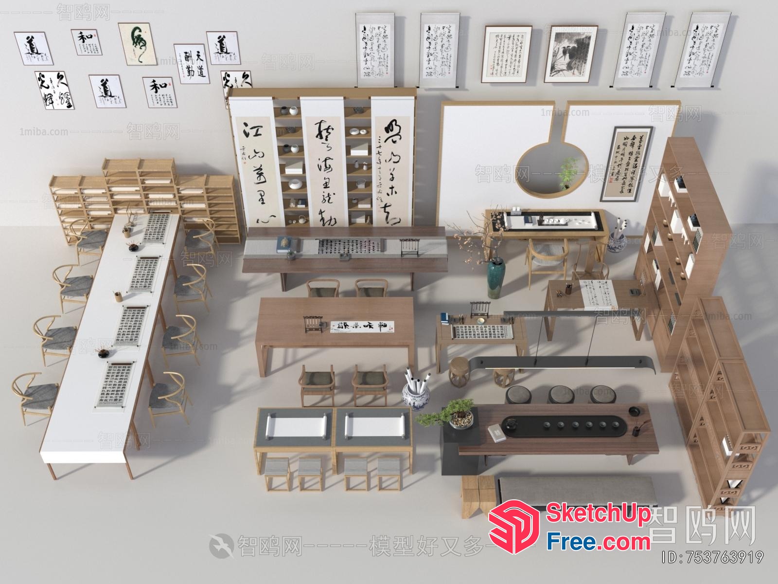 Asian-Inspired Dining Room With Traditional Chinese Decor 3D SketchUp File