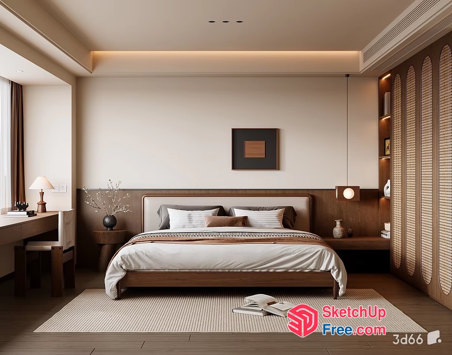 Modern Bedroom With Rattan Furniture And Minimalist Decor 3D SketchUp File